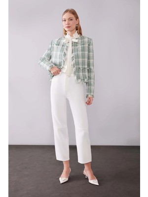 Levidor Ekru Ekleme Tasarımlı Düz Paça Pantolon