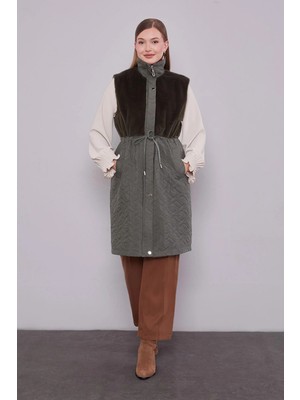 Levidor Haki Kürk Detaylı Yelek