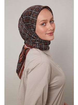 Levidor Kahve Seramik Desen Twill Ipek Eşarp