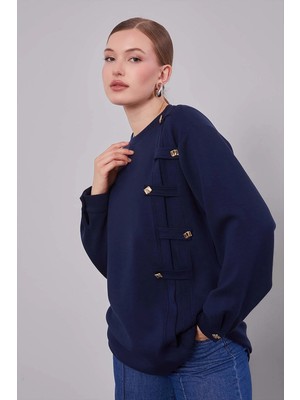 Levidor Lacivert Örgü Detay Model Sweat