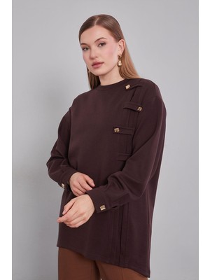 Levidor Kahve Örgü Detay Model Sweat