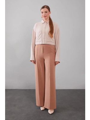 Levidor Camel Beli Lastikli Nervür Dikişli Pantolon