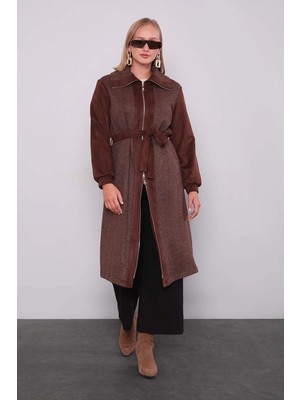 Levidor Kahve Bel Bağlamalı Süet Kap