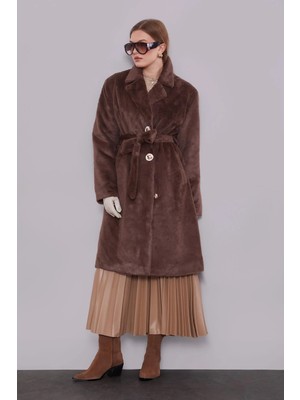 Levidor Kahve Kuşak Deaylı Kürk Kaban