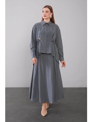 Levidor Antrasit Boncuk Bağlama Detaylı Etek Takım