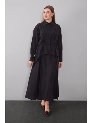 Levidor Siyah Boncuk Bağlama Detaylı Etek Takım