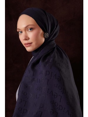 Levidor Koyu Lacivert Yazı Baskılı Naia Jakar Şal
