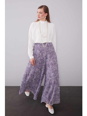 Levidor Mor Motif Desenli Şifon Pantolon
