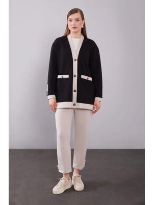 Levidor Siyah - Bej Düğme Kapamalı Hırkalı Ikili Takım