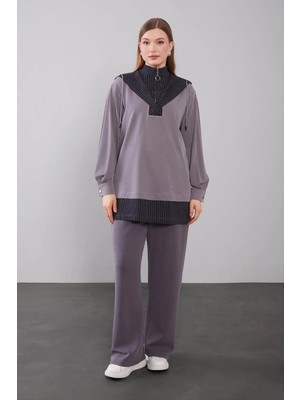 Levidor Gri Kapüşonlu Çizgi Detay Sweat