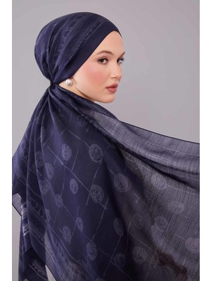 Levidor Indigo Yuvarlak Desenli Yün Ipek Şal
