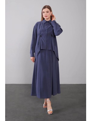 Levidor Lacivert Boncuk Bağlama Detaylı Etek Takım