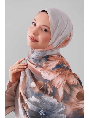 Lêvi D'or Gri Karışık Çiçek Desen Pamuk Şal
