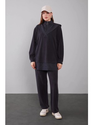 Levidor Siyah Kapüşonlu Çizgi Detay Sweat