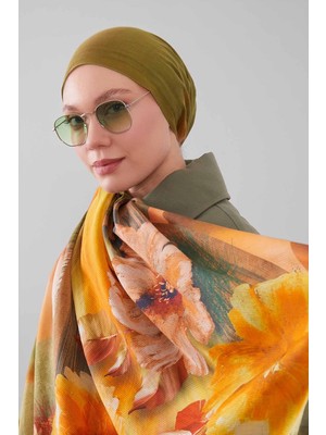Lêvi D'or Yeşil Karışık Çiçek Desen Pamuk Şal