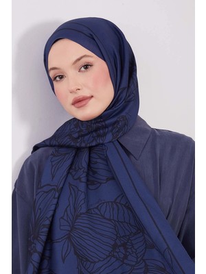 Levidor Indigo Sümbül Çiçek Desen Yün Ipek Şal