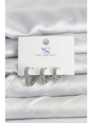 Aylina Mey Ithalat® Gümüş Renk Pirinç Zirkon Taşlı Kalpli Kadın Küpe