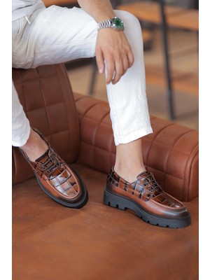Shoetyle - Taba Hakiki Deri Bağcıklı Erkek Günlük Ayakkabı 115-K512