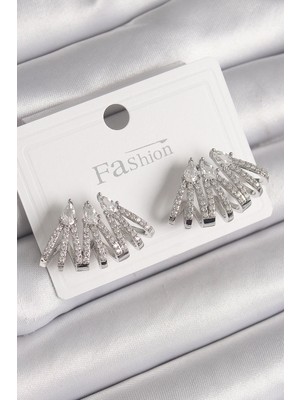 Aylina Mey Ithalat® Pirinç Gümüş Renk Zirkon Taşlı Deniz Kabuğu Model Kadın Küpe