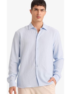 DeFacto Modern Fit Polo Yaka Dokuma Uzun Kollu Gömlek D7246AX26SP