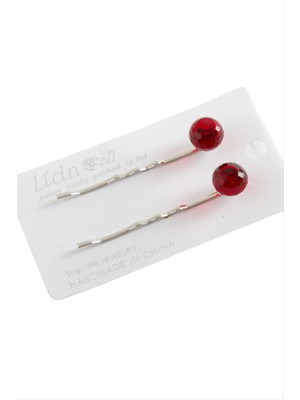 Kırmızı Renkli Cam Boncuklu Tel Toka 2 Adet