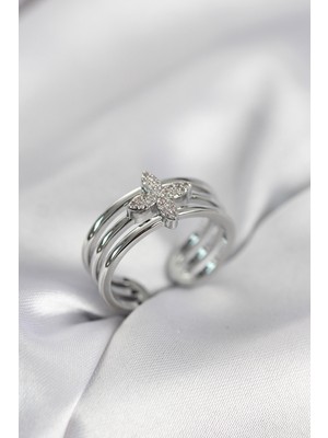 Ramia Gümüş Renk Zirkon Taşlı Yonca Model Kadın Yüzük - TJ-BYK4053
