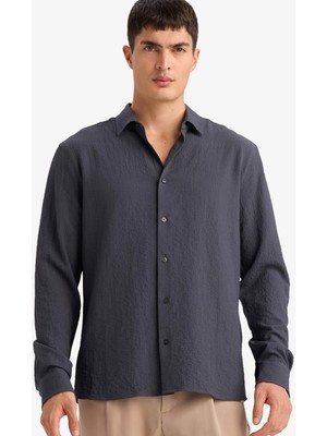 DeFacto Modern Fit Polo Yaka Dokuma Uzun Kollu Gömlek D7246AX26SP