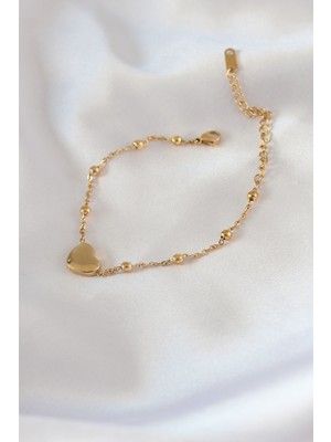 Ramia 316L Çelik Gold Renk Kalp Model Minimal Top Detay Kadın Bileklik - TJ-BB5434
