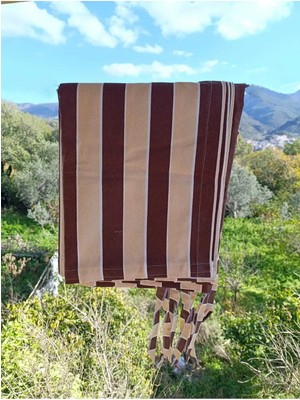 Shy Tekstil Lüks 1.sınıf Su Geçirmez Kahverengi Krem Balkon Perdesi Üst Kornişli Yan ve Alt Bağcıklı