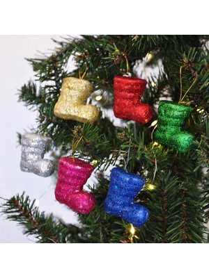 Tam12den Yılbaşı Ağaç Süsü Simli Çizme 6'lı