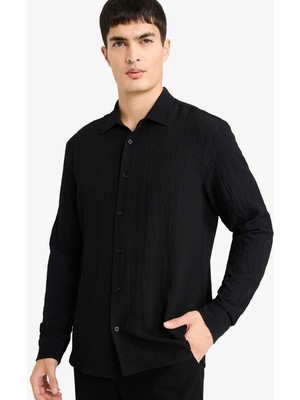 DeFacto Modern Fit Polo Yaka Dokuma Uzun Kollu Gömlek D7246AX26SP