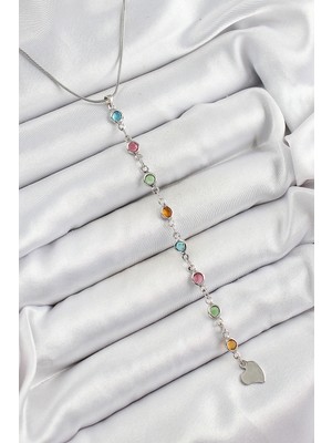 Ramia Pirinç Gümüş Renk Karışık Renk Zirkon Taşlı Y Kadın Kolye - TJ-BKO10339