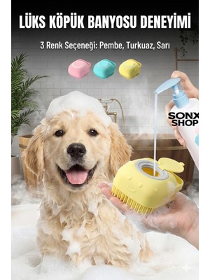 Aylina Mey Ithalat® Şampuan Hazneli Kedi Köpek Yıkama Fırçası - Silikon Masaj Tarağı ve Evcil Hayvan Banyo Aparatı