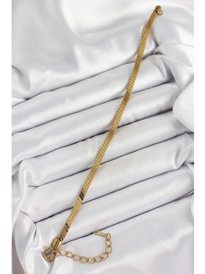 Ramia 316L Çelik Gold Renk Yassı Zincir Model Kadın Bileklik - TJ-BB7086