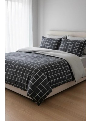 Üntaş Life Serisi Minikaro Füme Çift Kişilik Pamuklu Nevresim Seti