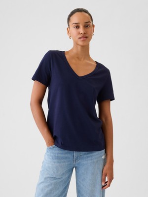 Gap Kadın Lacivert Organik Pamuk Vintage V Yaka T-Shirt
