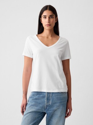 Gap Kadın Beyaz Organik Pamuk Vintage V Yaka T-Shirt