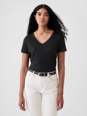 Gap Kadın Siyah Organik Pamuk Vintage V Yaka T-Shirt