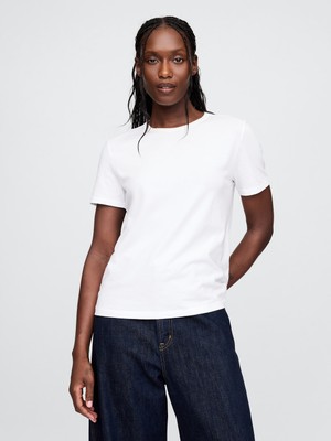 Gap Kadın Beyaz %100 Pamuk VintageSoft Bisiklet Yaka T-Shirt