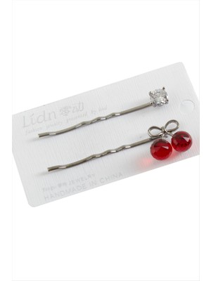 Kiraz Zirkon Taşlı Tel Toka 2 Adet