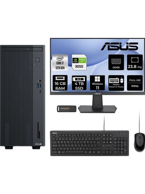 Asus Expertcenter P500MV i7 13620H RTX 3050 Masaüstü Bilgisayar 16GB RAM 4TB SSD 23.8" FHD Win11 Pro + Per4 USB P500I7136216512B0DP704