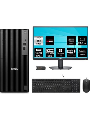 Dell Pro Tower QCT1250 Intel Core I7 14700 16GB 512GB SSD RX550/4GB 23.8" Fhd Monitör W11H Masaüstü Bilgisayar & Per4 USB Bellek QCT1250P681