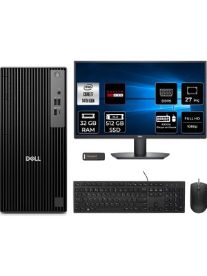 Dell Pro Tower QCT1250 Intel Core I7 14700 32GB 512GB SSD RX550/4GB 27" Fhd Monitör Fdos Masaüstü Bilgisayar & Per4 USB Bellek QCT1250P965