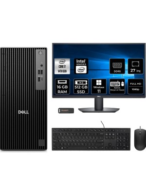 Dell Pro Tower QCT1250 Intel Core I7 14700 16GB 512GB SSD 27" Fhd Monitör W11P Masaüstü Bilgisayar & Per4 USB Bellek QCT1250P941