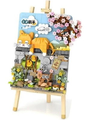 NW Nessi World LZ1386 Loz  Yatan Kedi Ahşap Boyama   Block Oyuncak 787 Parça