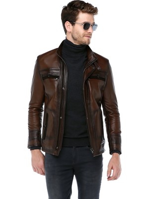 Erkekler İçin Dericlub E-1081 Deri Mont 4XL Camel Renkli Şık ve Yerli Üretim