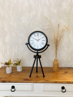 Hsc Bilişim Siyah Metal Mini Tripod Masa Saati 45×26 cm