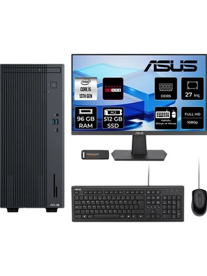 Asus Expertcenter P500MV i5 13420H Masaüstü Bilgisayar 96GB RAM 512GB SSD 27" FHD FreeDOS + Per4 USB P500I513428512B0DP857