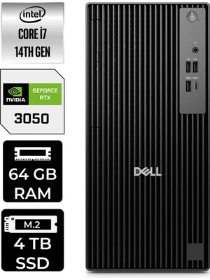 Dell Pro Tower QCT1250 Intel Core I7 14700 64GB 4tb SSD RTX3050/6GB Fdos Masaüstü Bilgisayar & Per4 USB Bellek QCT1250P496
