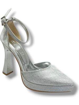 Defne 184-26 Simli Kareli Deri Platform Topuk Kadın Abiye Ayakkabı